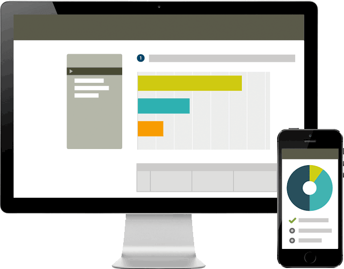 Showing a computer and iPhone with analytical data about a survey